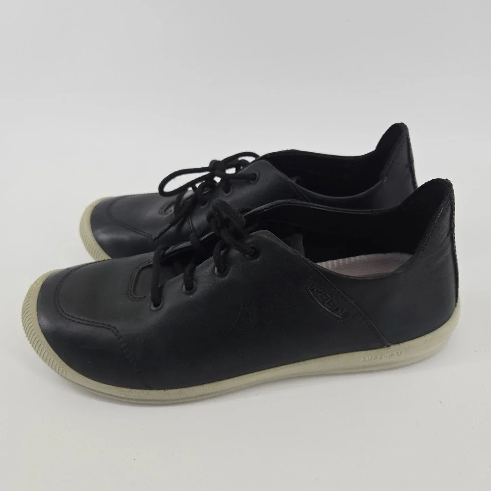 Keen Women's Lorelai Sneaker Size 7.5 Black Leather Lace Up Shoe Low Top
